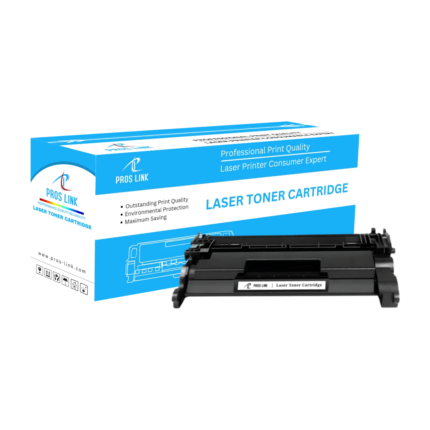 Pros Link CF276A compatible laser toner cartridge, front view showing the cartridge body and drum shutter