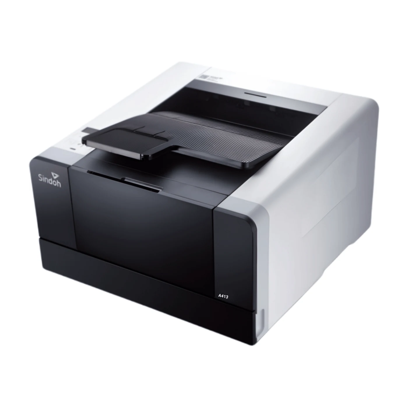 Sindoh A413dn printer, front view showing the output tray and control panel