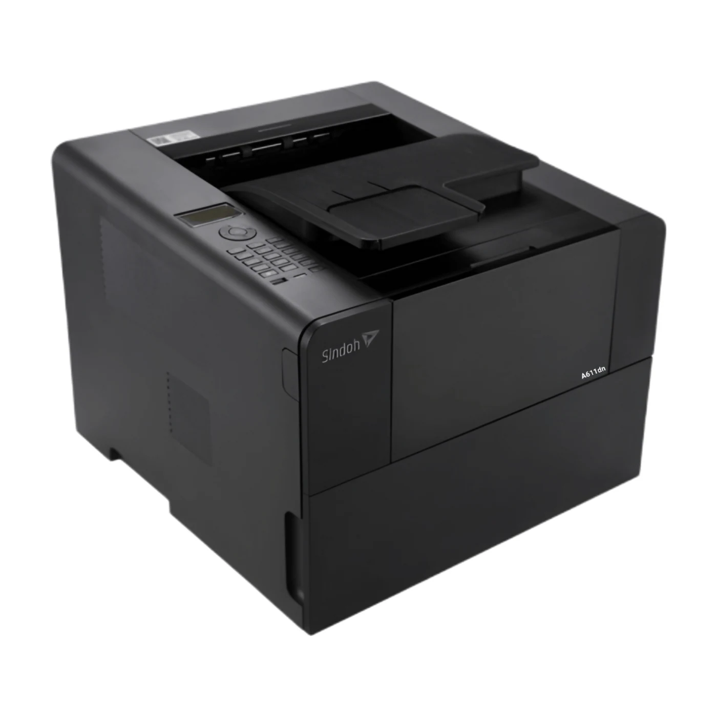 Sindoh A611dn mono laser printer, front view with the output tray extended